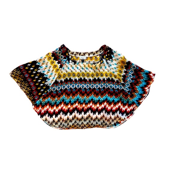 About a Girl Shirt Women’s Brown Geometric Bat Wing Top Blouse Size Large - Picture 3 of 4